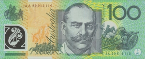 AUD австралийский доллар 100 австралийских долларов - оборотная сторона