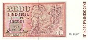 CLP чилийский песо 5000 чилийских песо - оборотная сторона
