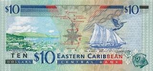 XCD восточно-карибский доллар 10 Антигуа – Барбудасский долларов  - оборотная сторона