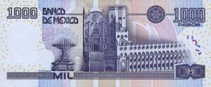 MXN мексиканский песо 1000 мексиканских песо - оборотная сторона