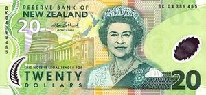 NZD новозеландский доллар 20 новозеландских долларов 
