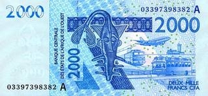 XOF франк КФА 2000 франков КФА ЗАЭВС 