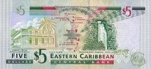 XCD восточно-карибский доллар 5 Антигуа – Барбудасский долларов  - оборотная сторона