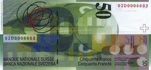 CHF швейцарский франк 50 швейцарских франков - оборотная сторона