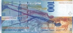 CHF швейцарский франк 100 швейцарских франков - оборотная сторона