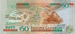 XCD восточно-карибский доллар 50 Антигуа – Барбудасский долларов  - оборотная сторона