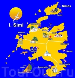 Карта острова Сими с достопримечательностями