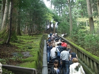 Крутая лестница с высокими каменными ступенями ведет к месту упокоения первого сегуна из рода Токугава