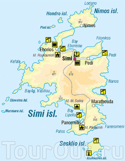 Карта острова Сими с курортами