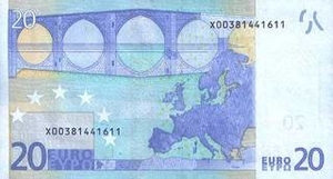 EUR европейский евро 20 евро - оборотная сторона