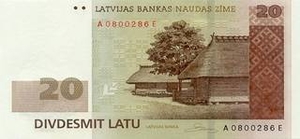 LVL латвийский лат 20 латвийских лат 