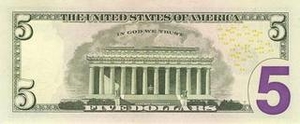 USD доллар США 5 долларов США - оборотная сторона