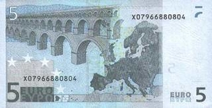 EUR европейский евро 5 евро - оборотная сторона