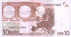 EUR европейский евро 10 евро - оборотная сторона
