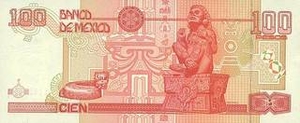 MXN мексиканский песо 100 мексиканских песо - оборотная сторона