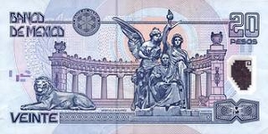 MXN мексиканский песо 20 мексиканских песо - оборотная сторона