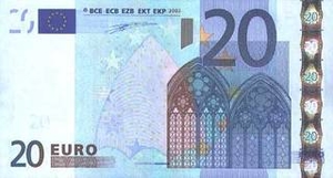 EUR европейский евро 20 евро 
