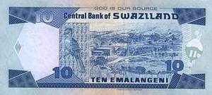 SZL свазилендский лилангени 10 свазилендских лилангени - оборотная сторона