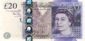 GBP британский фунт стерлингов 20 фунтов стерлингов Соединенного королевства 