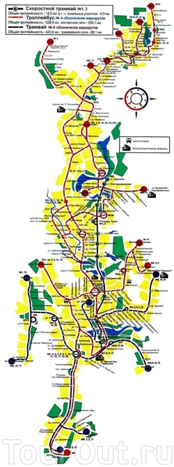 Карта Кривого Рога с маршрутами транспорта