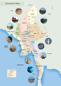 Карта Мьянмы с достопримечательностями