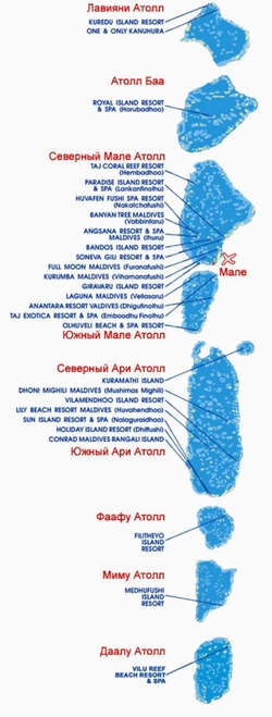 Карта Мальдив с отелями