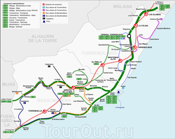 Карта Торремолиноса с маршрутами транспорта