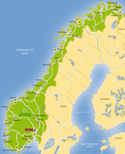 Карта Норвегии с городами