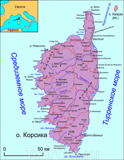 Карта Корсики на русском языке