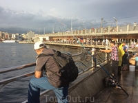 И мы идем дальше, через Галатский мост, на рыбный рынок Стамбула. Мост двухэтажный: поверху едет транспорт, у перил стоят рыбаки… На нижнем этаже находятся рыбные рестораны: рыба в них очень вкусная, 