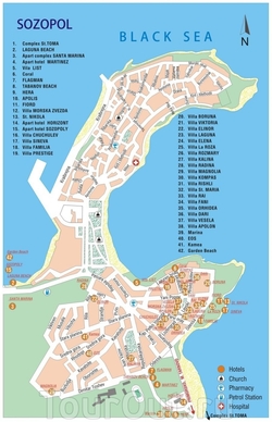 Карта Созополя с отелями