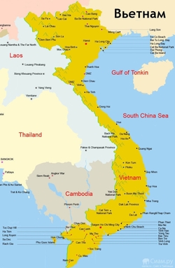 Карта Вьетнама с городами