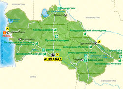 Карта Туркменистана с достопримечательностями