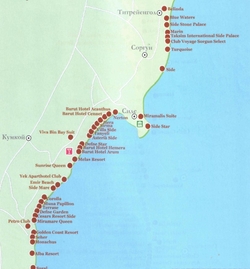 Карта Сиде с отелями