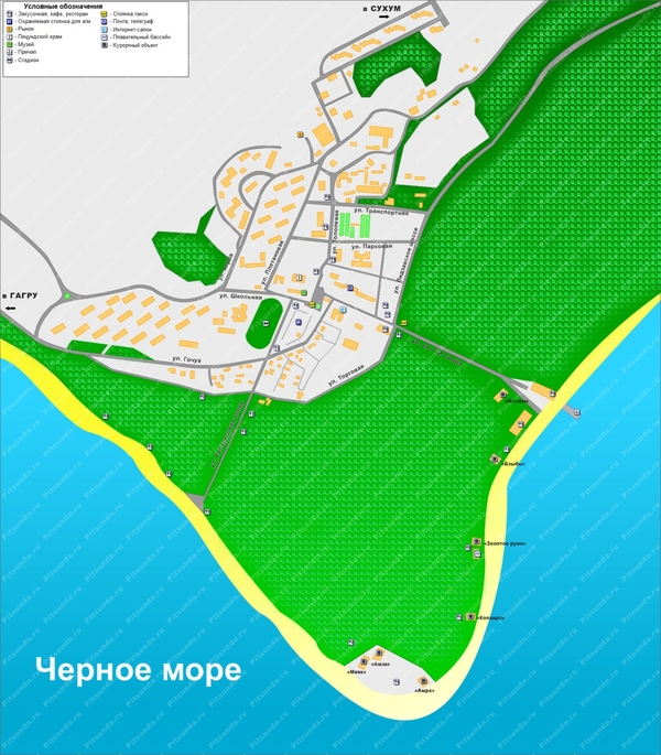 Карта Пицунды. Подробная карта Пицунды