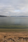Вид на Русский мост с Университетской набережной (на переднем плане виден кусочек "пляжа")