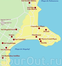 Карта Магалуфа с отелями
