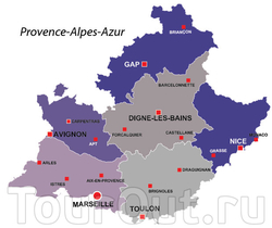 Карта Прованс-Альпы-Лазурного Берега с городами