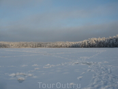 Вид на озеро Мохновское со стороны впадающего ручья. Болото подмерзло, так что выходили довольно смело. Приехали рано, на лед выходили еще затемно. Поставили ...