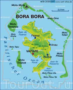 Карта Бора-Бора с пляжами