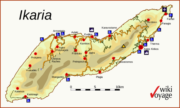 Карта острова Икария. Карта острова Икария с курортами