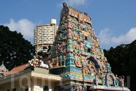 надвратная башня "гопурам"(gopuram), изукрашенная множеством красочных скульптурных изображений богов, богинь и экзотических чудовищ 