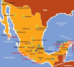 Карта Мексики с курортами