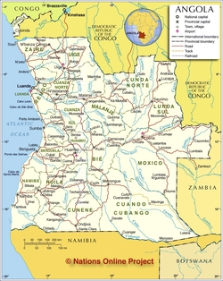 Карта Анголы с городами