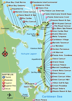 Карта Канкуна с отелями