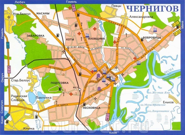 Карта Чернигова с достопримечательностями. Карта достопримечательностей Чернигова