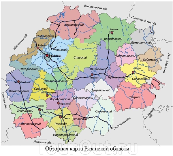 Карта районов Рязанской области. Карта Рязанской области с районами