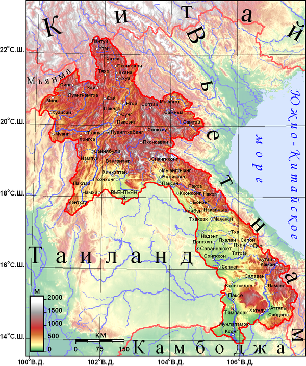 Карта Лаоса. Физическая карта Лаоса