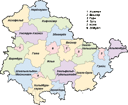 Карта Тюрингии с округами