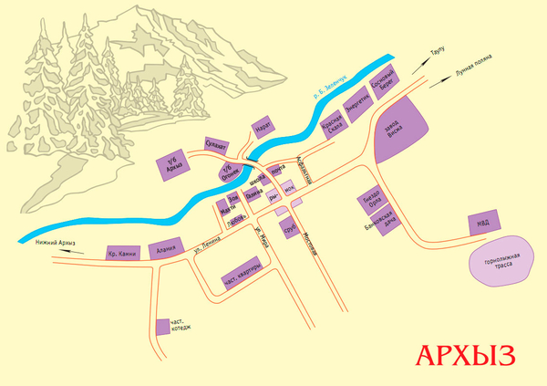 Карта Архыза. Подробная карта Архыза